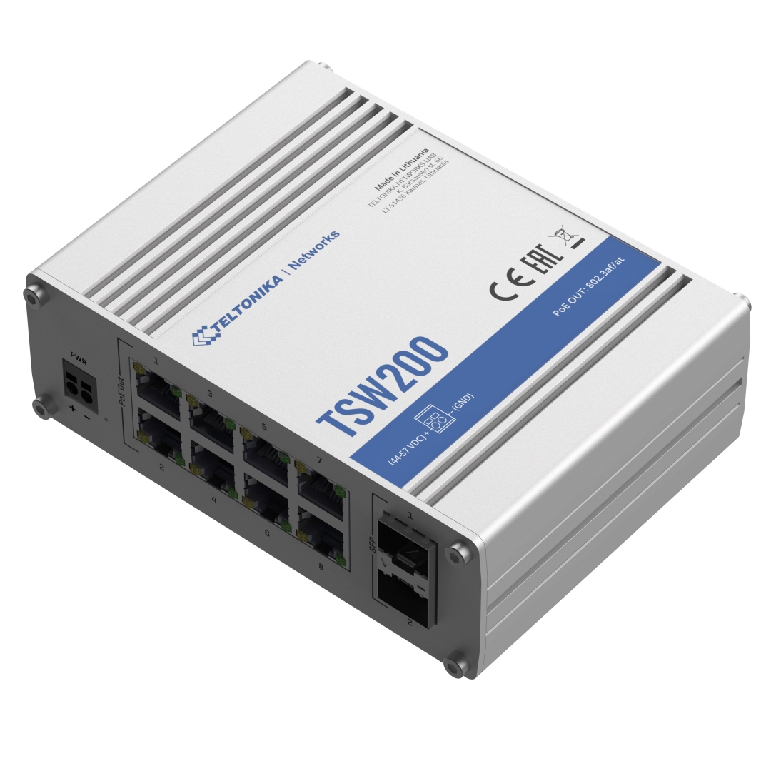 Teltonika TSW200 8 ports PoE+ unmanaged industrial Gigabit Switch, 84